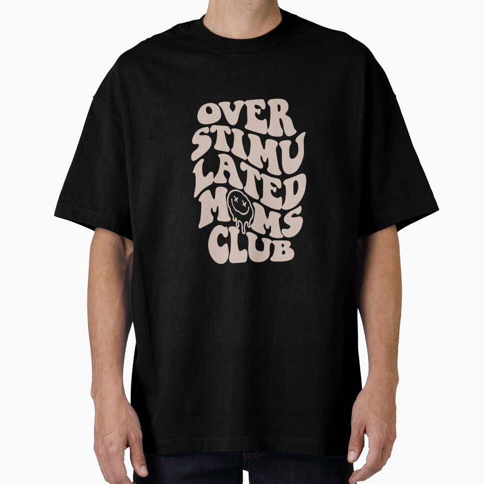 overstimulated moms club: a funny quote about motherhood for a trendy mom (beige) by akuma-does-art