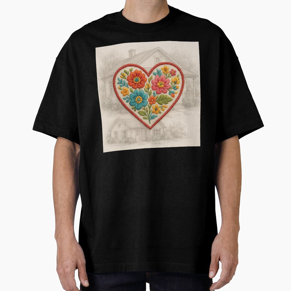 Embroidery-Style Heart Patch Over Hand-Drawn Sketch – Cute Textile Aesthetic by ashokreddy343