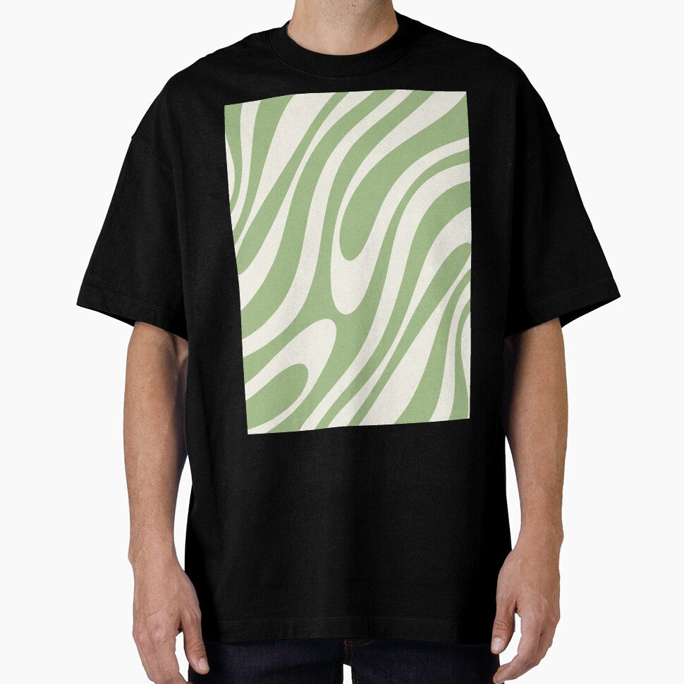 Wavy Loops Retro Abstract Pattern in Light Sage Green and Cream by kierkegaard