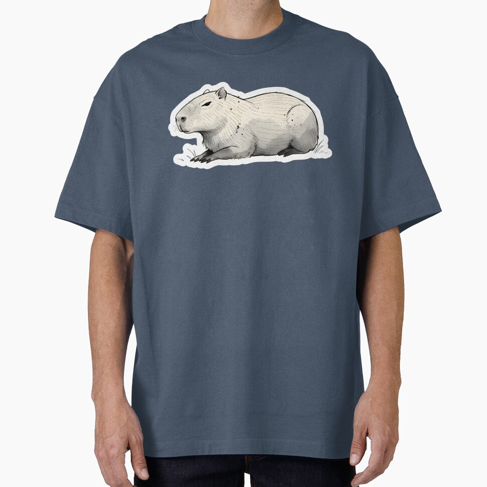 Minimalist Chill Capybara Sketch | Black & White Animal Line Art | Zen Nature Sticker by SergioMiklos
