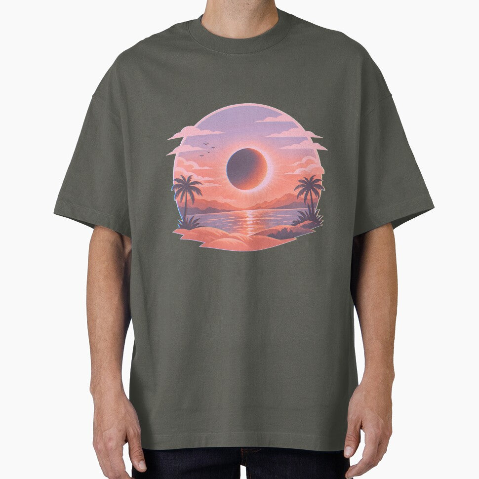 Sunset with eclipse, aesthetic design with soft colors by Moonshroomarts