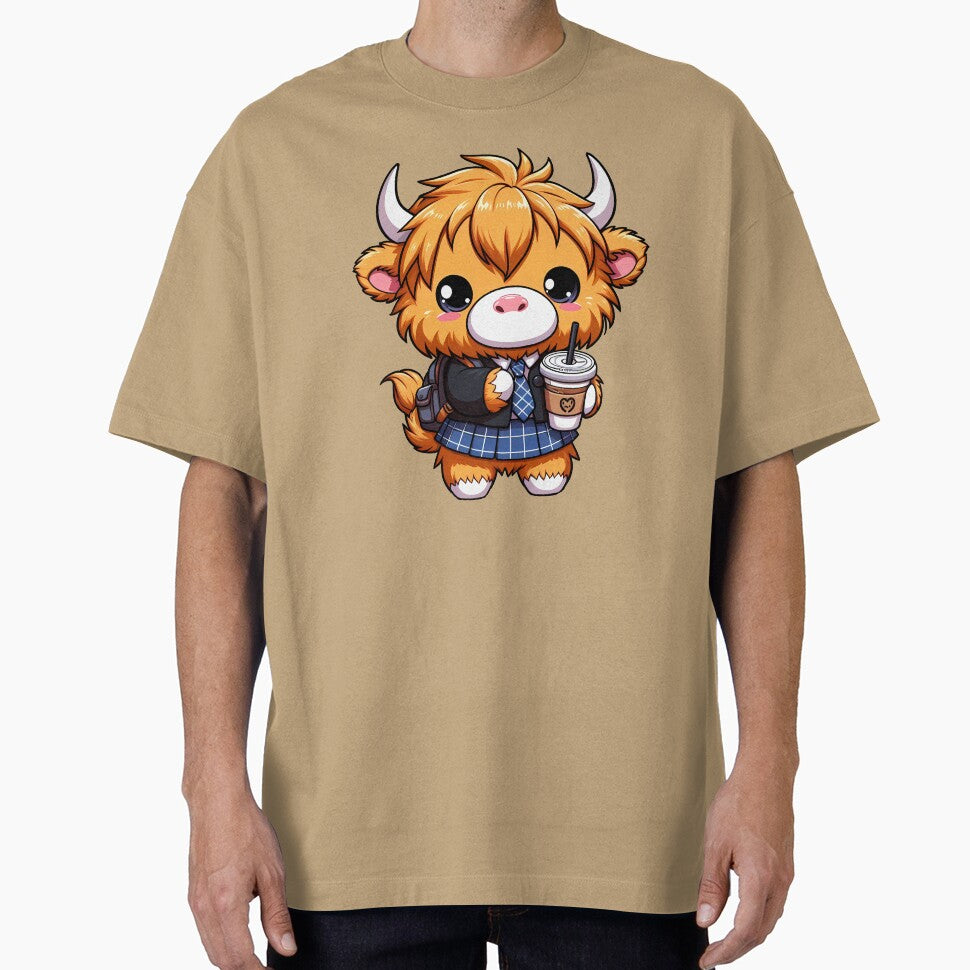 Fluffy Baby Highland Cow Drink Coffee by Funny Vintage Stickers And T-Shirts