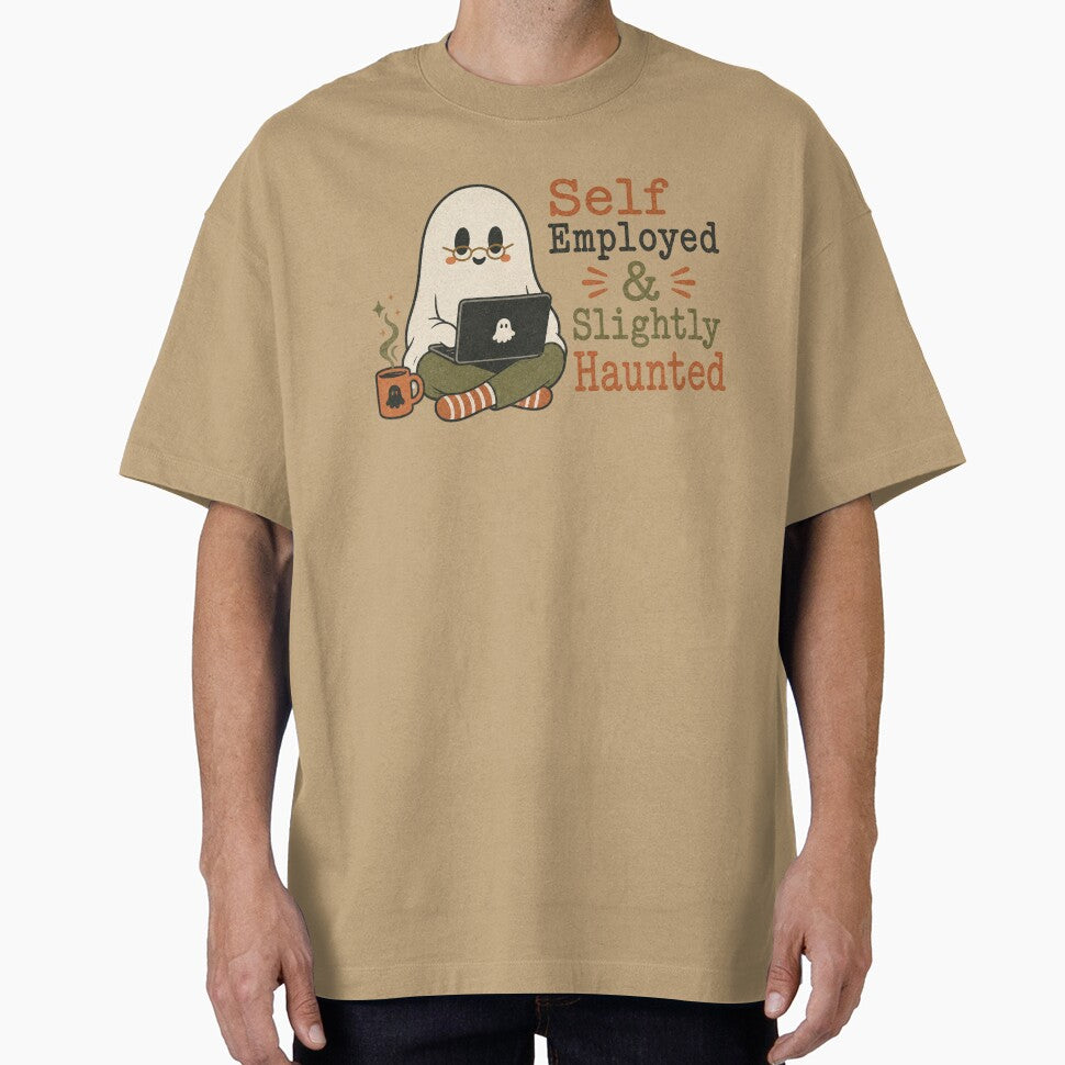 Self Employed & Slightly Haunted Shirt, Vintage Ghost Comfort Colors® Tee, Funny Freelancer Halloween Graphic by TshirtsLabs