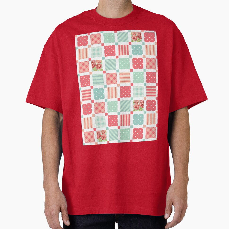 Floral, Stripe and Spots on Pink Red Square Pattern by TeeGeeTees