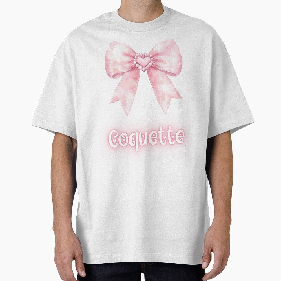 Cute Pink Coquette Bow With Heart and Pearls by ChibiNekoSpace