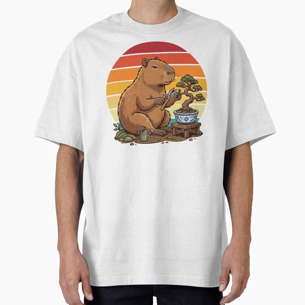 Retro Sunset Capybara Gardening Bonsai Tree by Arc2020
