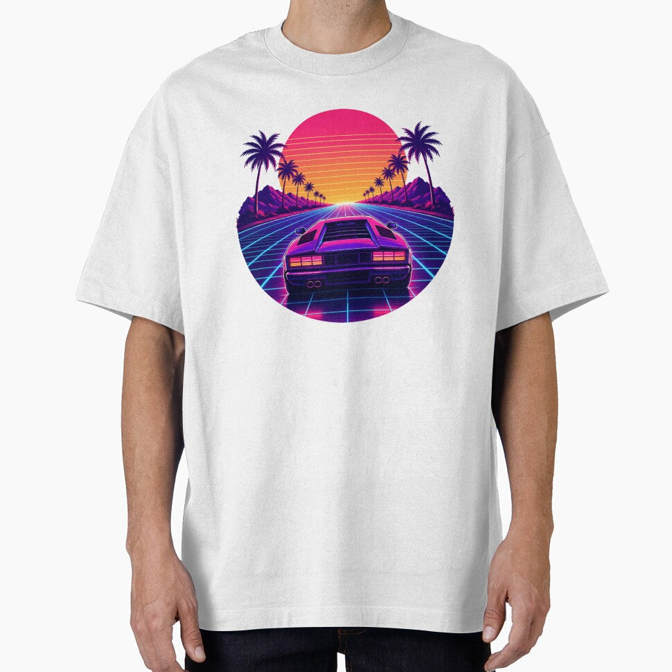 Retrowave Synthwave Grid Highway & Supercar Sunset by Piising