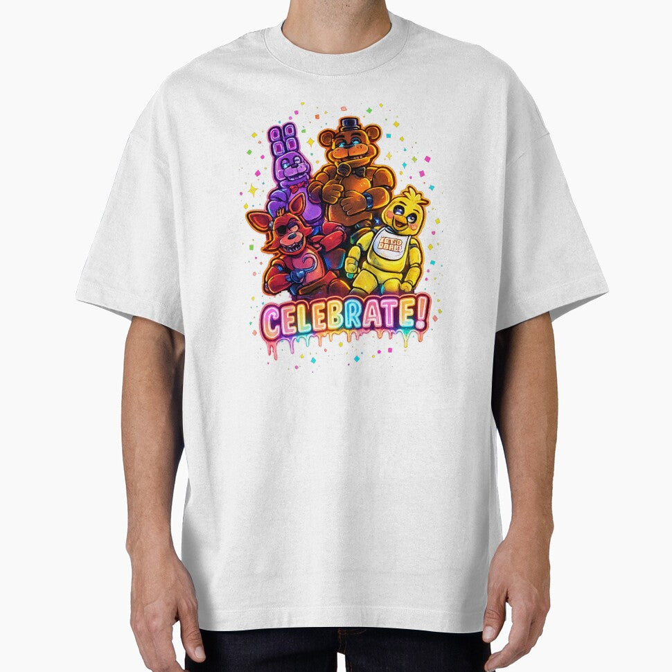 Celebrate Neon Arcade Characters Tee – Futuristic Gamer Design by afr-saad