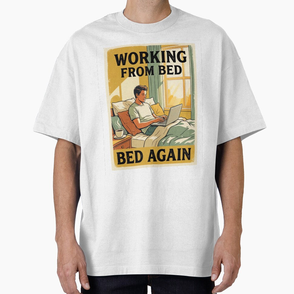 Working From Bed Again Funny Vintage Remote Work Travel Poster by urbinet