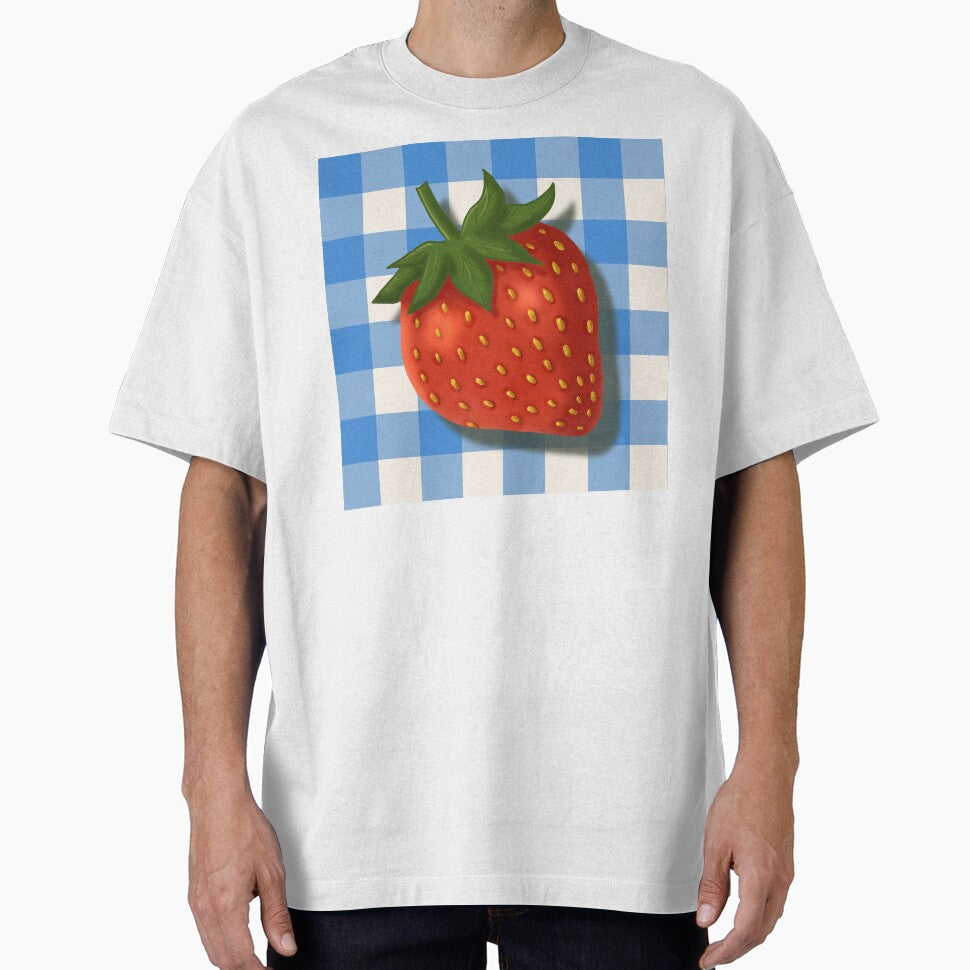Strawberry on blue gingham - French country floral by OhNoNotAgain42