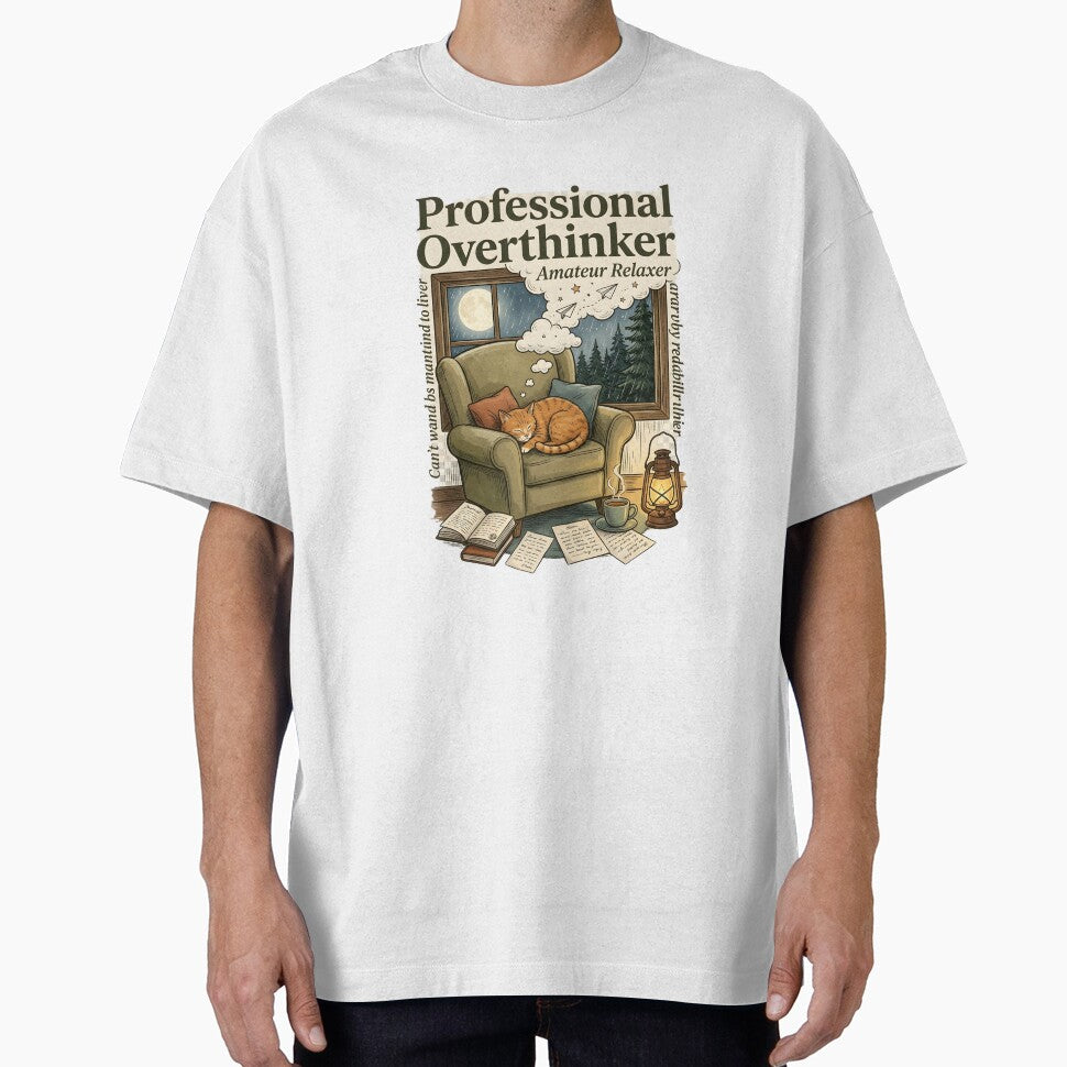 Professional Overthinker Funny Cat Shirt | Anxiety Humor | Introvert Gift | Cozy Reader Aesthetic | Mental Health Quote by softmind studio