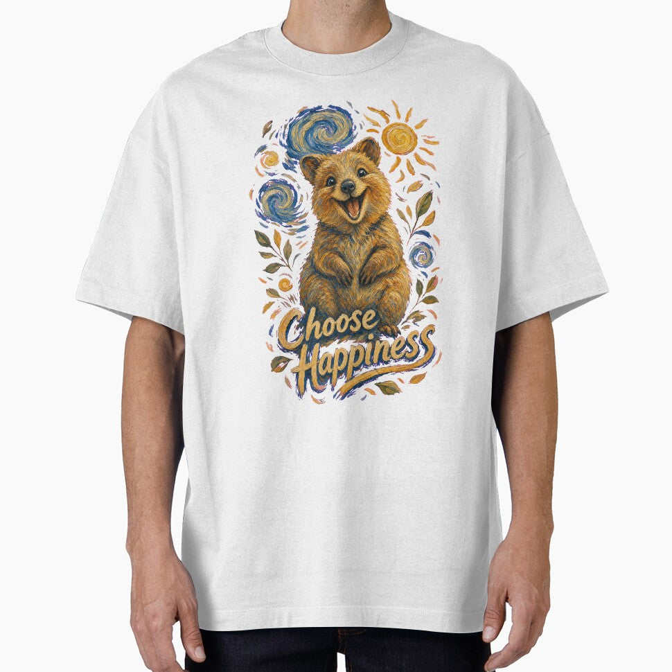 Smiling Quokka Van Gogh Style T-Shirt - Happiest Animal Meme Tee by KIDEnia