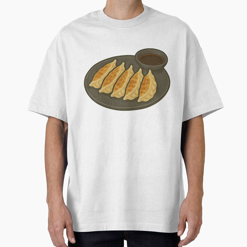 Gyoza Dumplings on Plate with Dipping Sauce – Japanese Food Art by Vendeloc