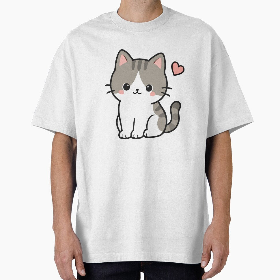 Cute Kawaii Kitten With Pink Heart by VectorForge Studio