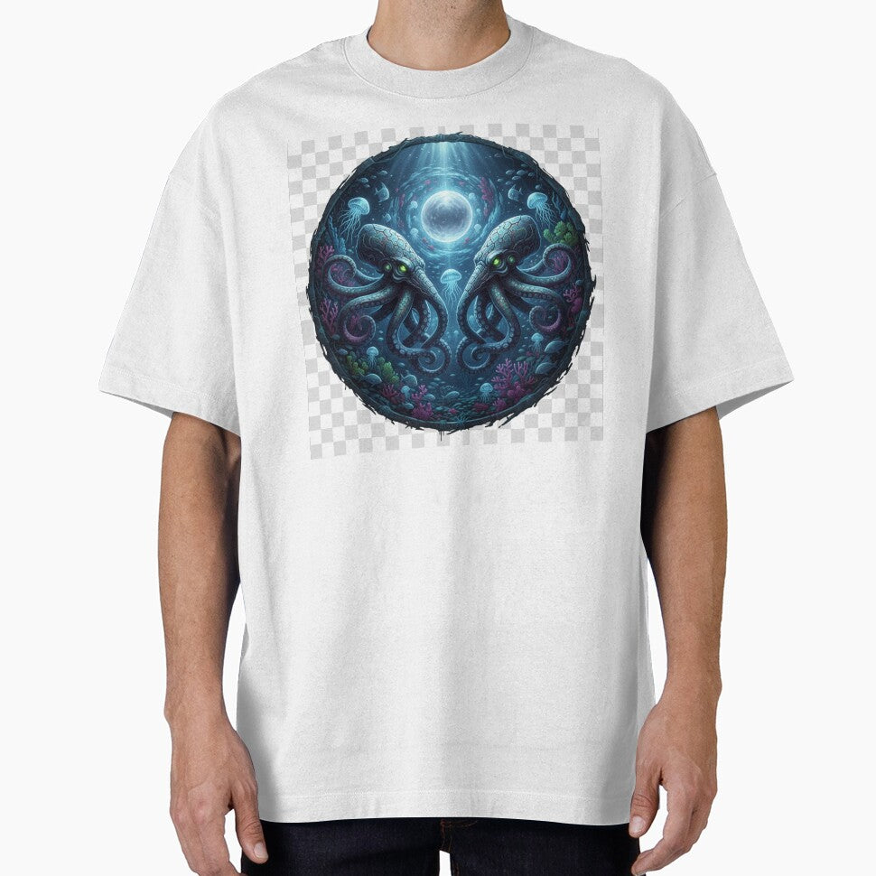 Twin Kraken Sea Monsters Moonlit Ocean Symmetry by NeoTeeFusion
