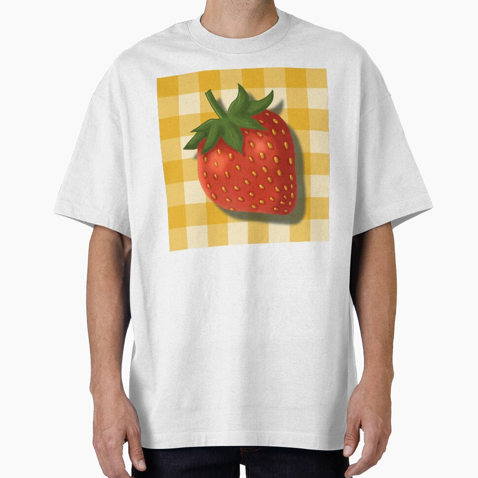 Strawberry on butter yellow gingham - French country floral by OhNoNotAgain42