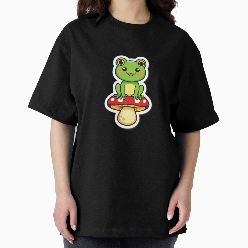 Cute Frog Sitting on Mushroom Sticker by ICONWALA