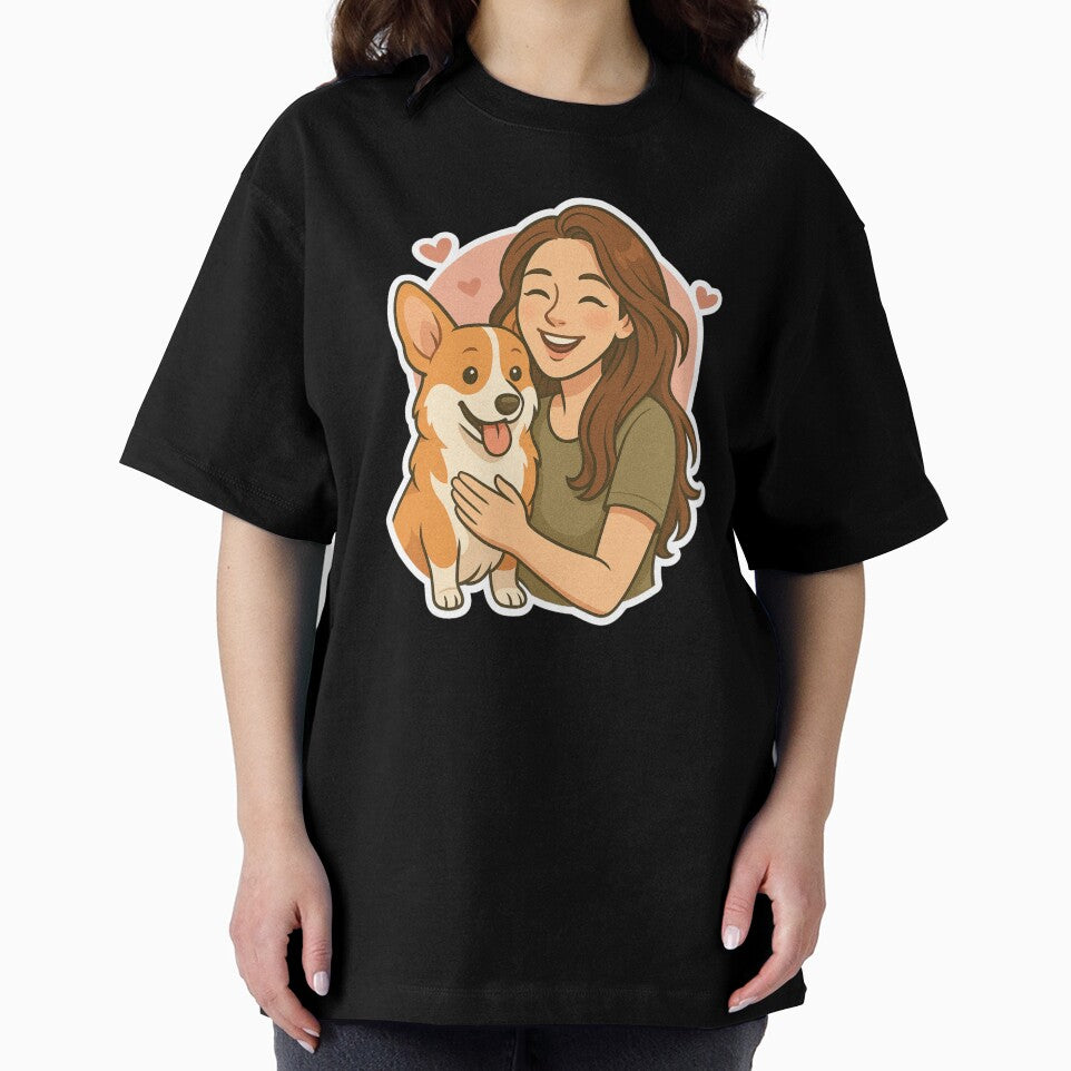 Royal Companions: Woman & Pembroke Welsh Corgi Cartoon by GoodyPaws