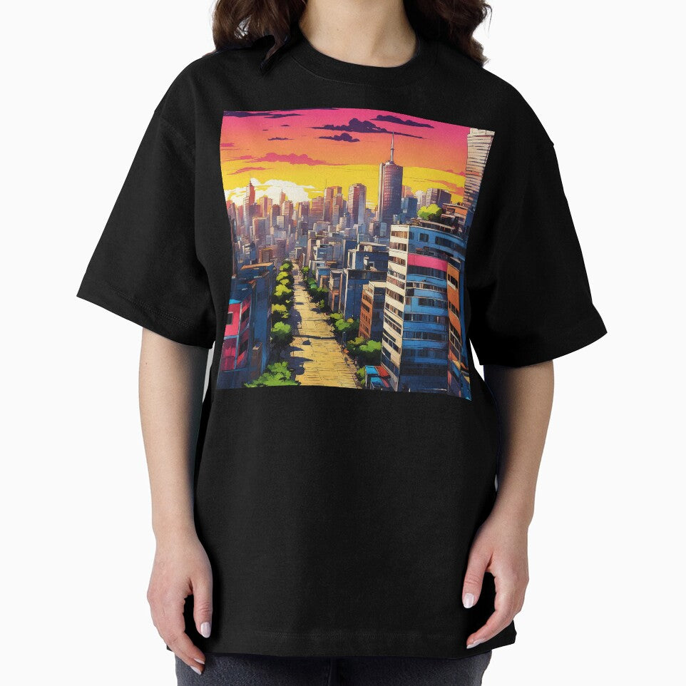Pop Art-Style Colorful Vibrant Cityscape At Sunset by DEC02