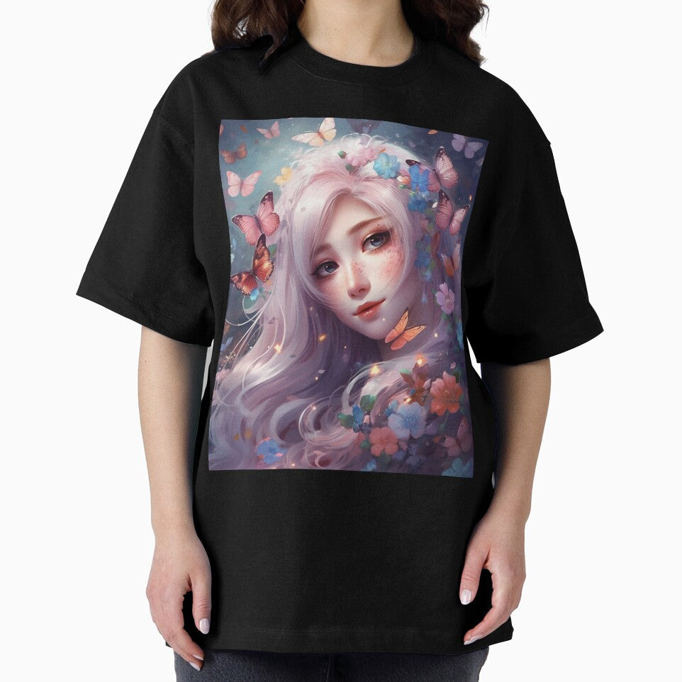 Dreamy Girl Portrait with Long White Hair and Colourful Butterflies #4 by harajukuai