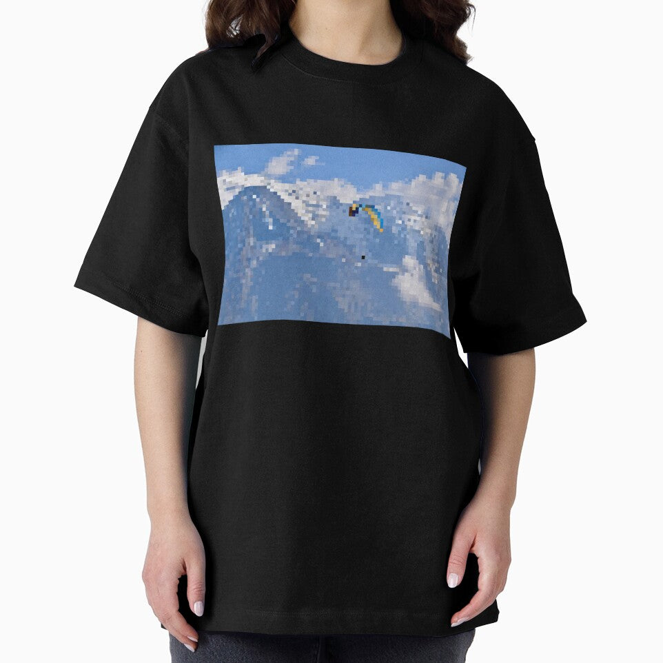 Pixelated Paraglider & Snowy Mountain Scene by Potato Quality Prints