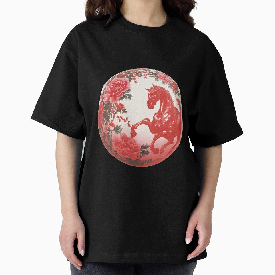 Red Chinese Zodiac Horse And Peonies by bubblegoth