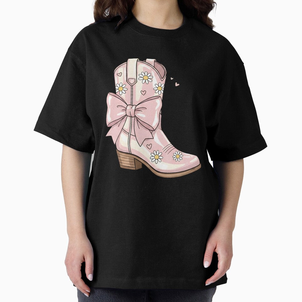 Pink Daisy Cowgirl Boot with Bow – Cute Western Coquette Aesthetic Art by Luvahawb