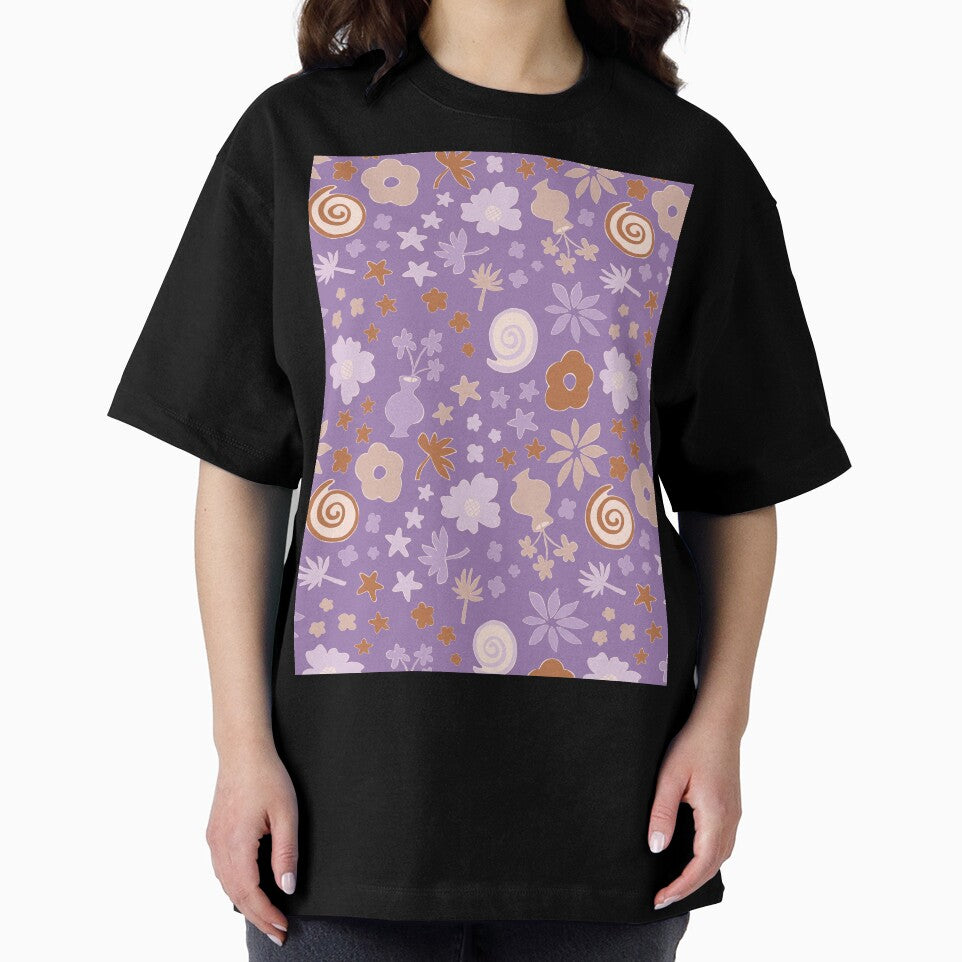 Boho Purple Lilac Beige Brown Flower Pattern Girls Room by blomastudios