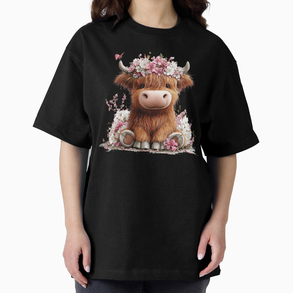 Floral Highland Cow with Butterfly by perijun