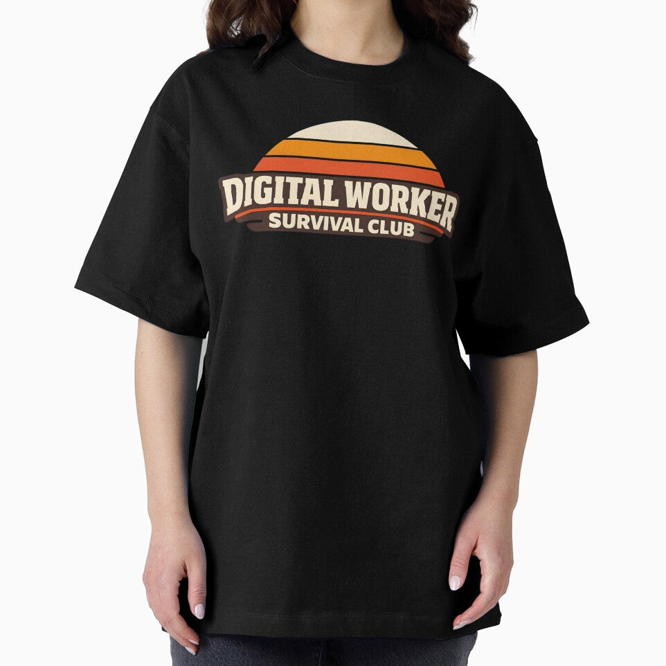 Digital Worker Survival Club Retro Sunset Shirt – Remote Work Tech Humor Tee by DavmaxDesign