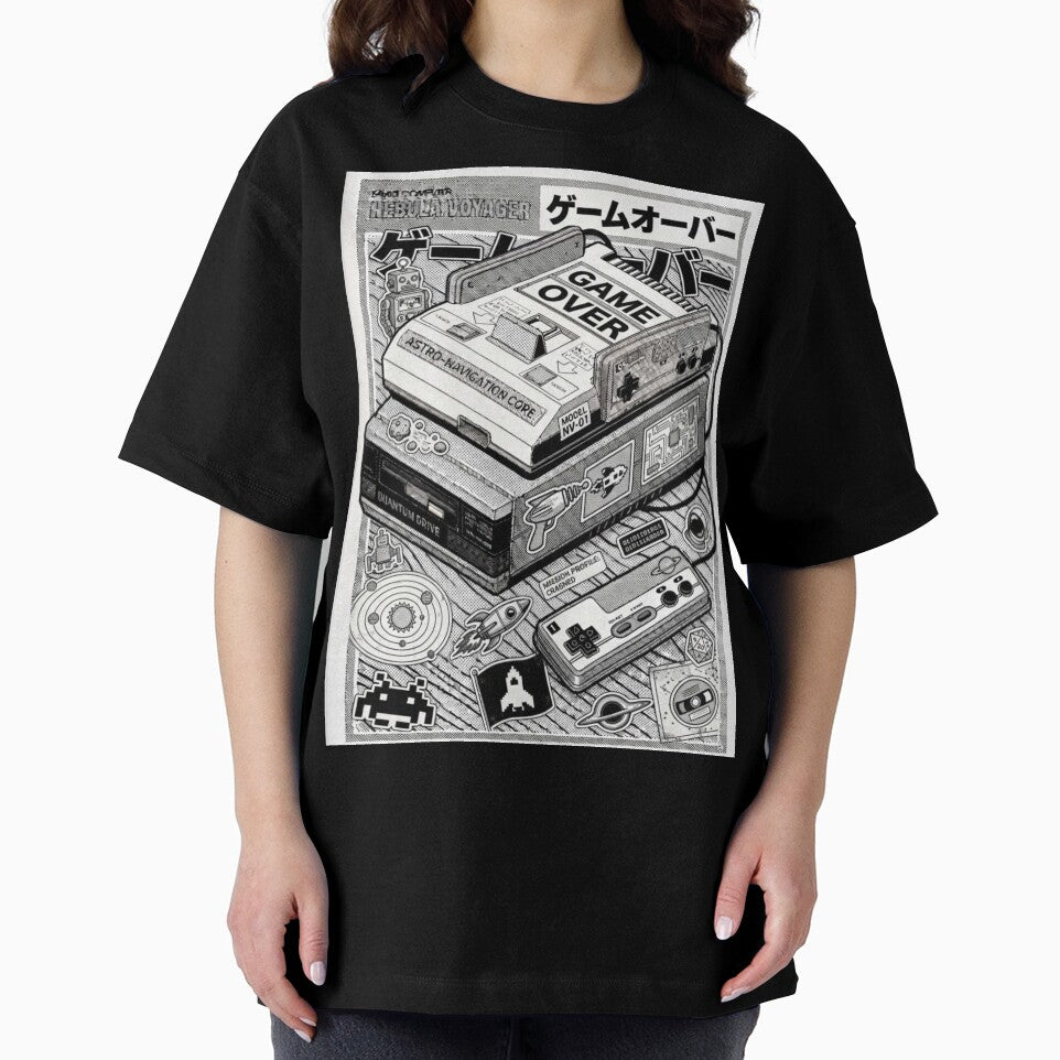 Nebula Voyager – Retro Gaming Console Space Arcade Art T-Shirt by zumerdiego