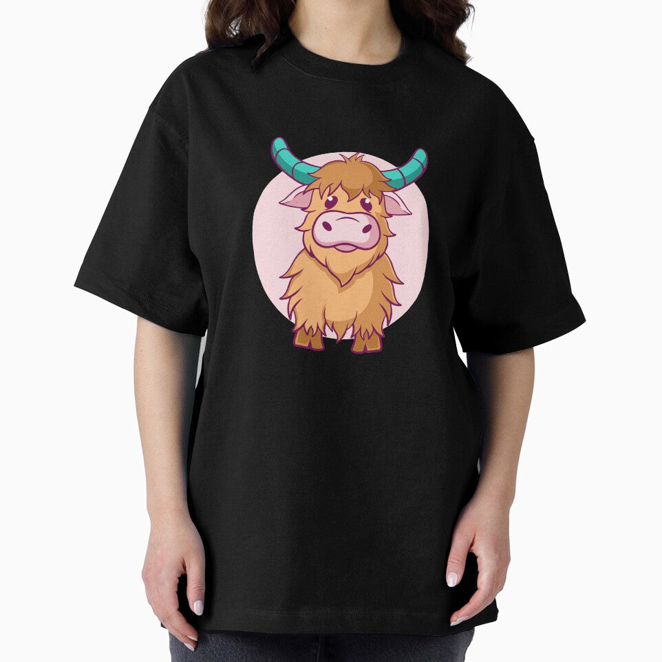 Cute Highland Cow with Blue Horns Cartoon by matildampugh