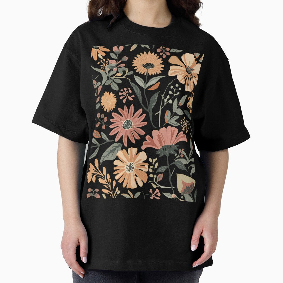 Dark Floral Pattern Orange Earthy Wildflower Print by FAGMAVisuals
