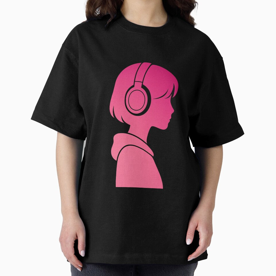 Lo-Fi Girl – Minimalist Headphones Silhouette in Pink Gradient by PocodotCreations