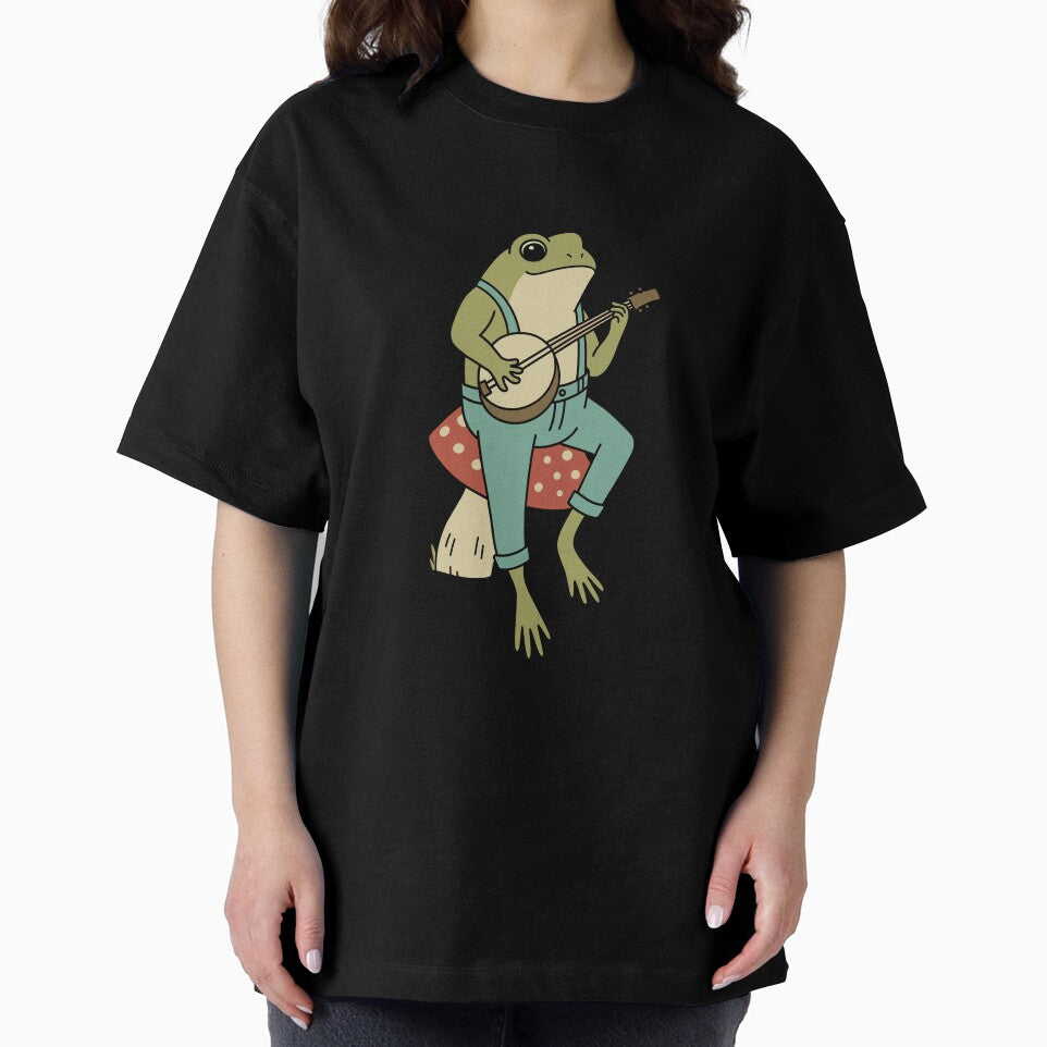 Banjo Frog Playing on Mushroom Vintage Illustration by haitrieuic96
