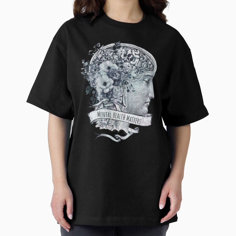 Brain blue anatomy floral mental health, brain psychology, Vintage style, mental health matters by Collagedream