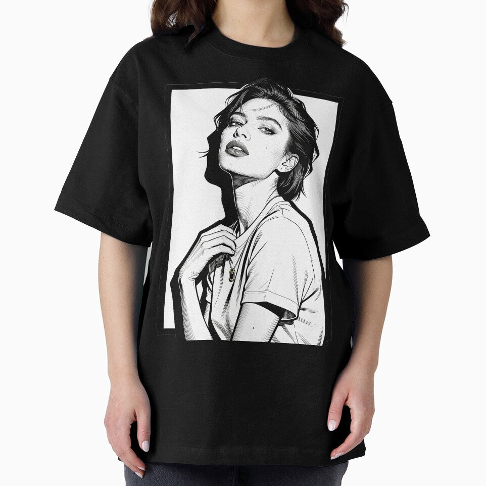 Aesthetic Black and White Girl Portrait Line Art by Azerof