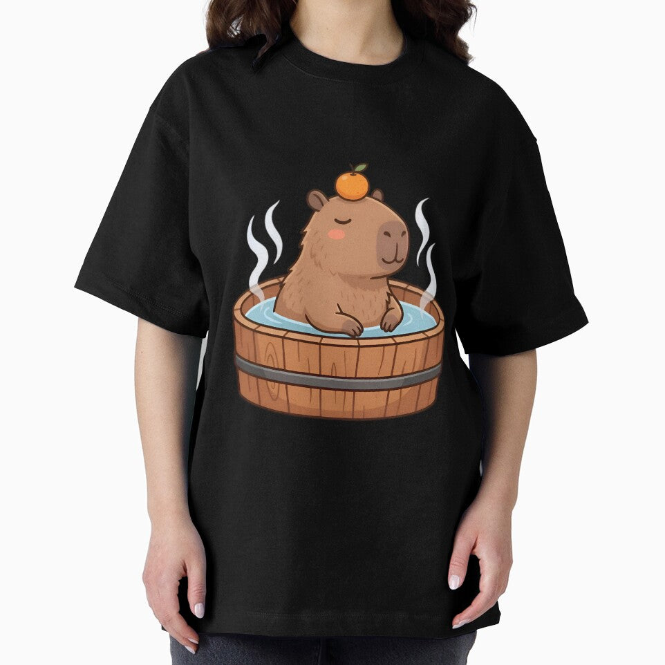 Chill Zen Capybara - Meditating in Warm Water with Orange by AlanyaArtX