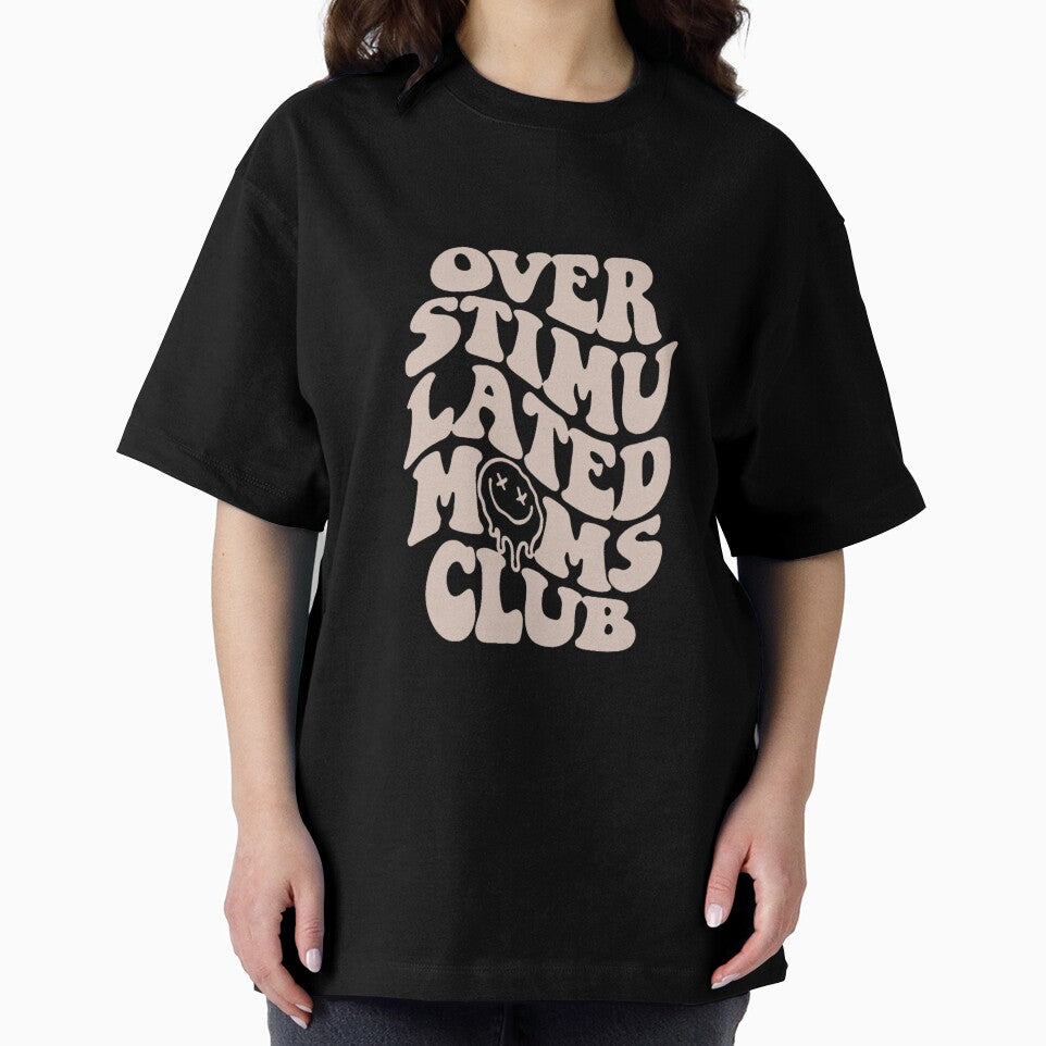 overstimulated moms club: a funny quote about motherhood for a trendy mom (beige) by akuma-does-art