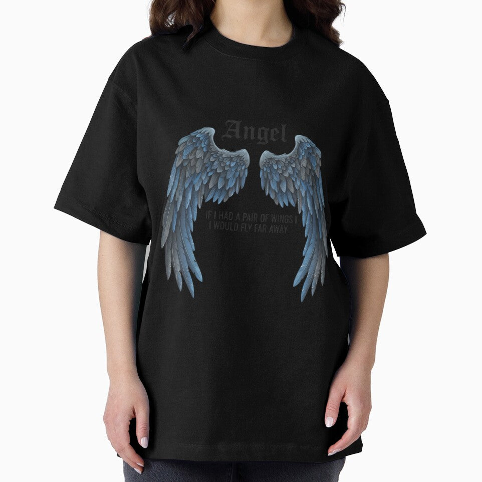 Angel Wings Aesthetic T-Shirt | Gothic Blue Feather Wings Quote Design by KBDesignLab