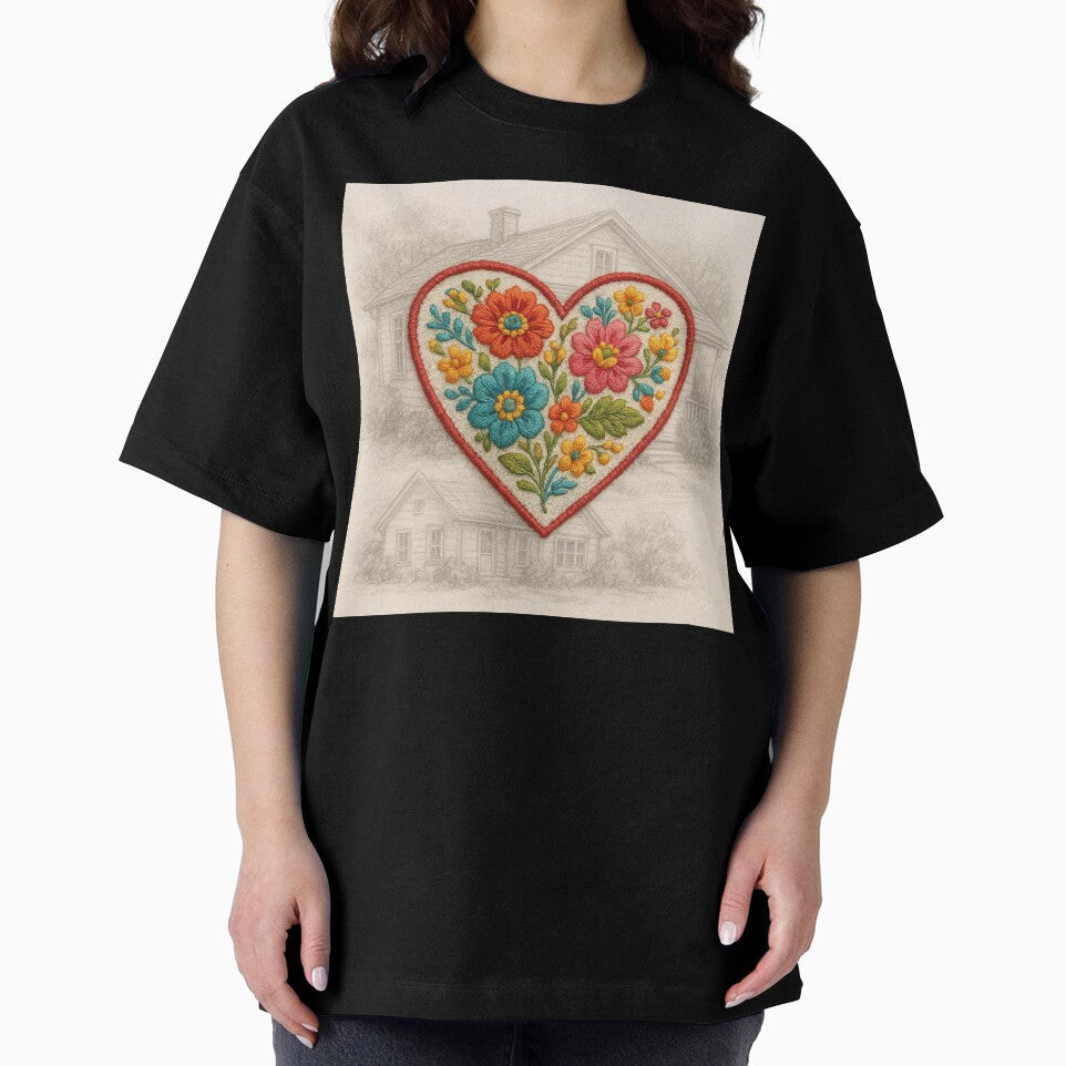 Embroidery-Style Heart Patch Over Hand-Drawn Sketch – Cute Textile Aesthetic by ashokreddy343
