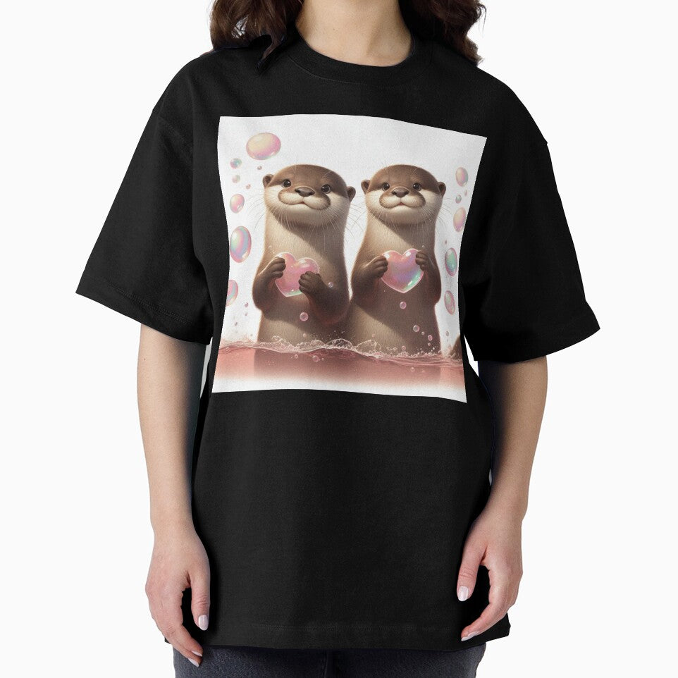 Otter Couple Holding Hands – Cute Love Design with Heart Bubbles by ashokreddy343