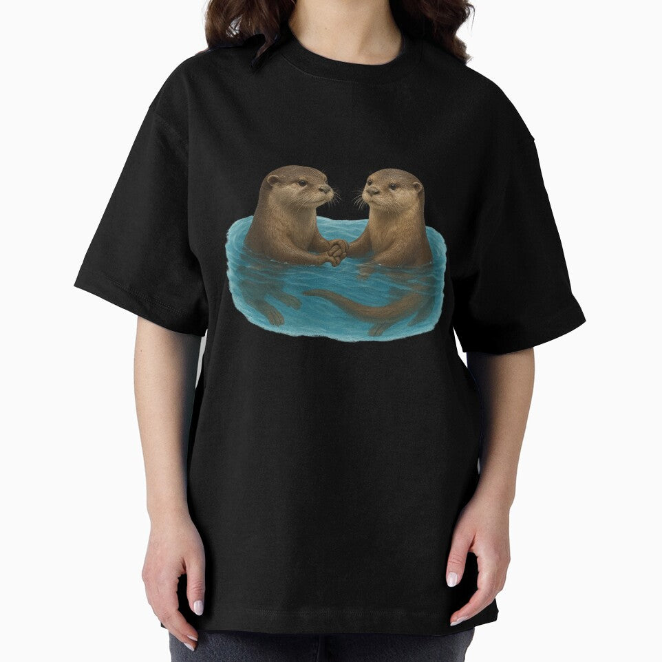 Realistic Digital Drawing - Otters Swimming and Holding Hands by visualvibesss
