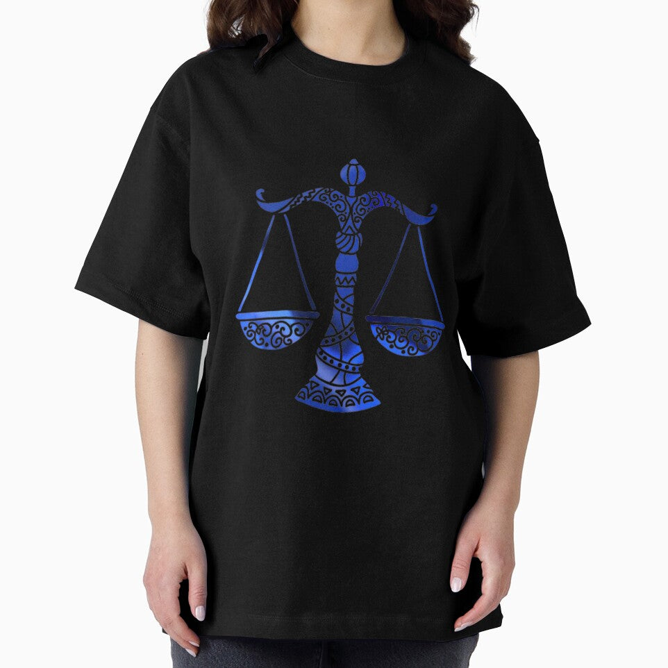 Libra Zodiac Symbol Silhouette Design With September Birthstone Sapphire Background by TacoRose