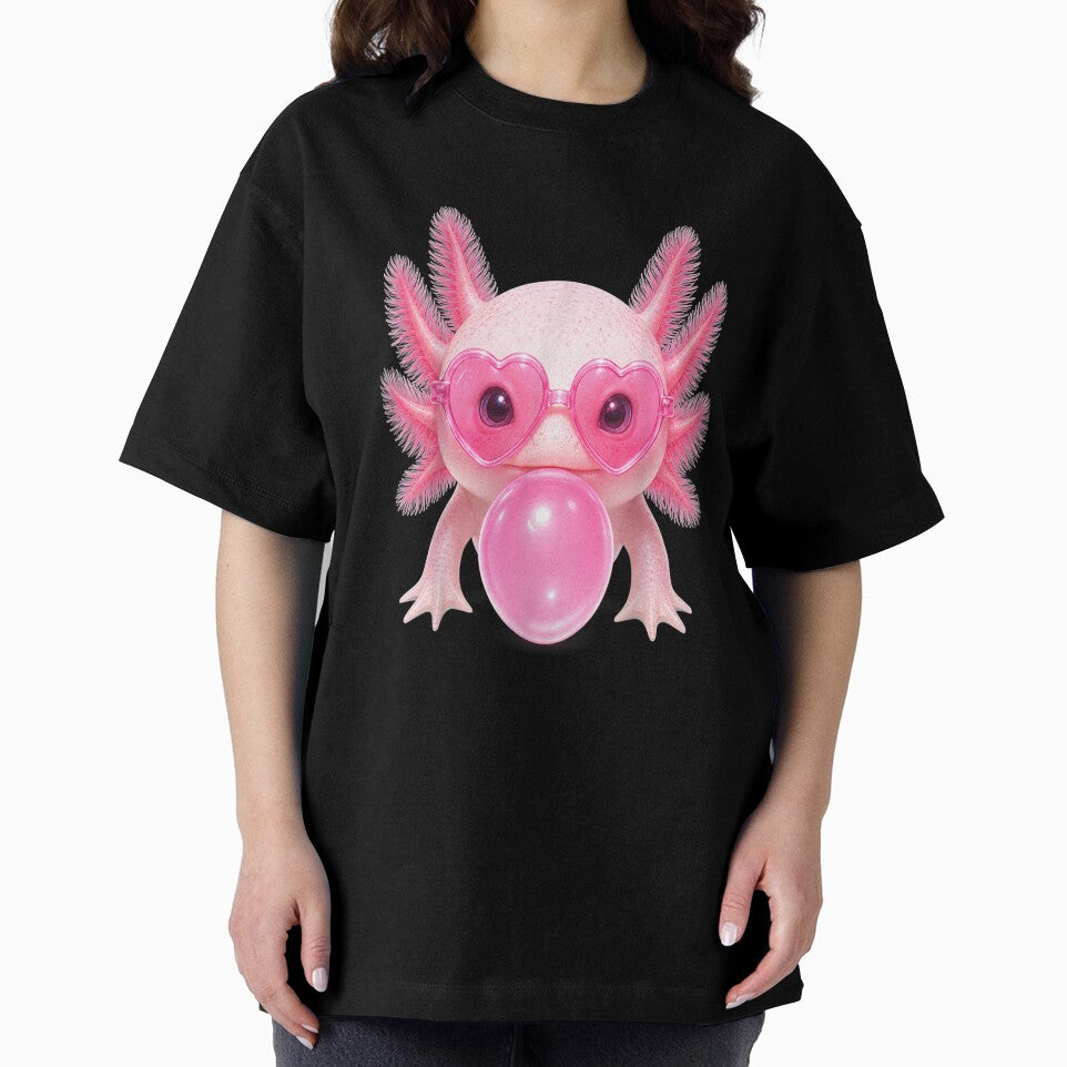 Cute Pink Axolotl Bubblegum Y2K Heart Sunglasses Kawaii Graphic by mari-kayden