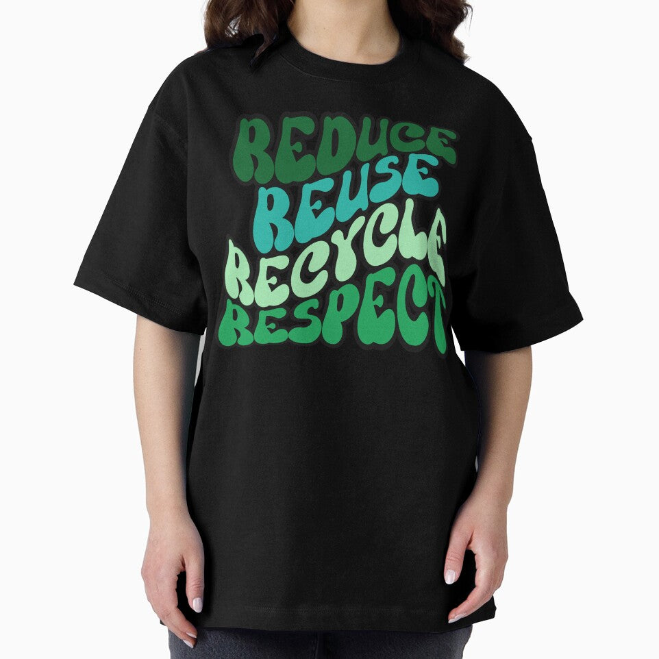 REDUCE REUSE RECYCLE RESPECT Earth Day save the planet retro wavy text design by Jt41