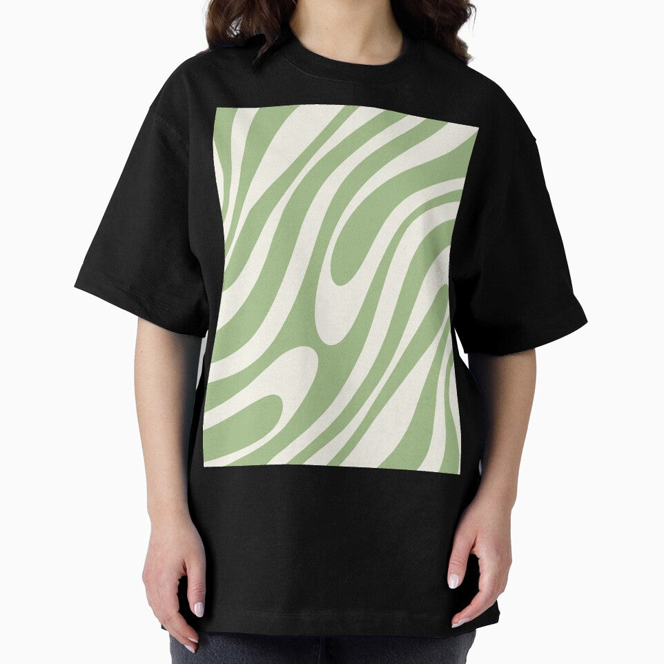 Wavy Loops Retro Abstract Pattern in Light Sage Green and Cream by kierkegaard