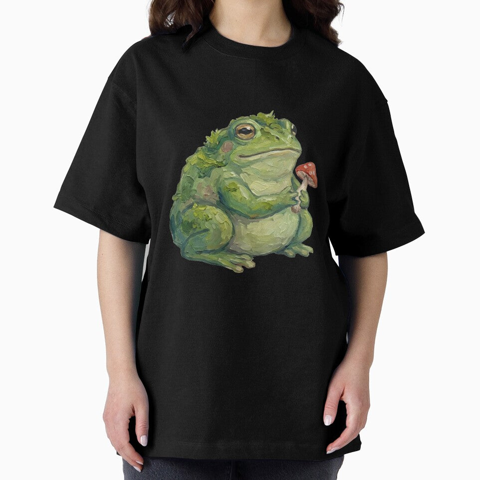 Mossy Frog with Mushroom – Goblincore Forest Art by cr6zym1nd