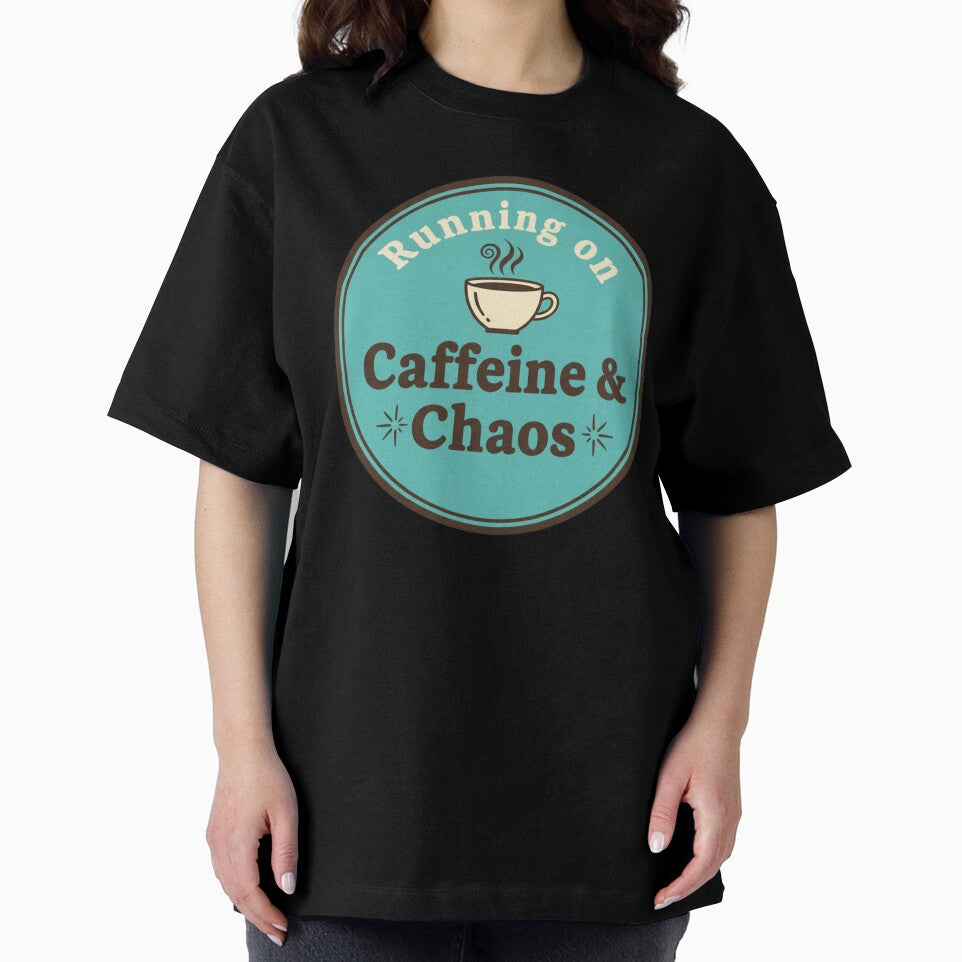 Running on Caffeine & Chaos Retro Minimalist Coffee Badge Teal by PRINTED .
