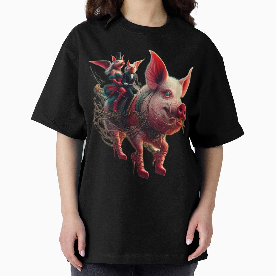 Gothic Pig Aristocrats Riding Giant Boar in High Heels by LujziWorld
